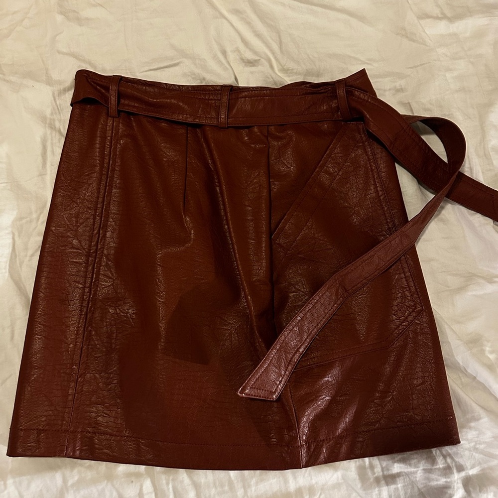 Elegant Brown Faux Leather Skirt